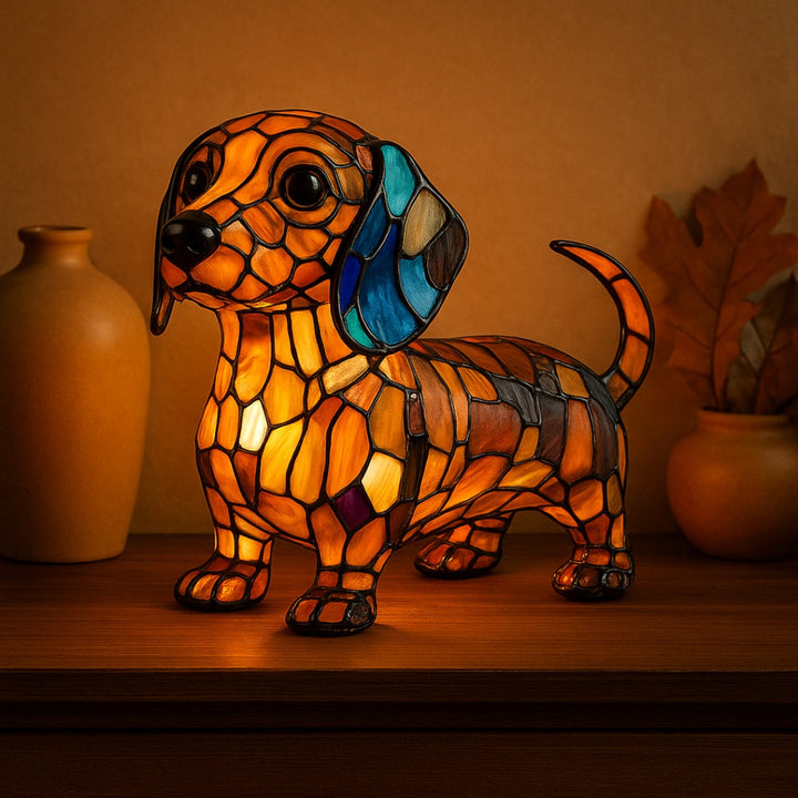 Dachshund Amber Glow színes üvegből készült lámpa