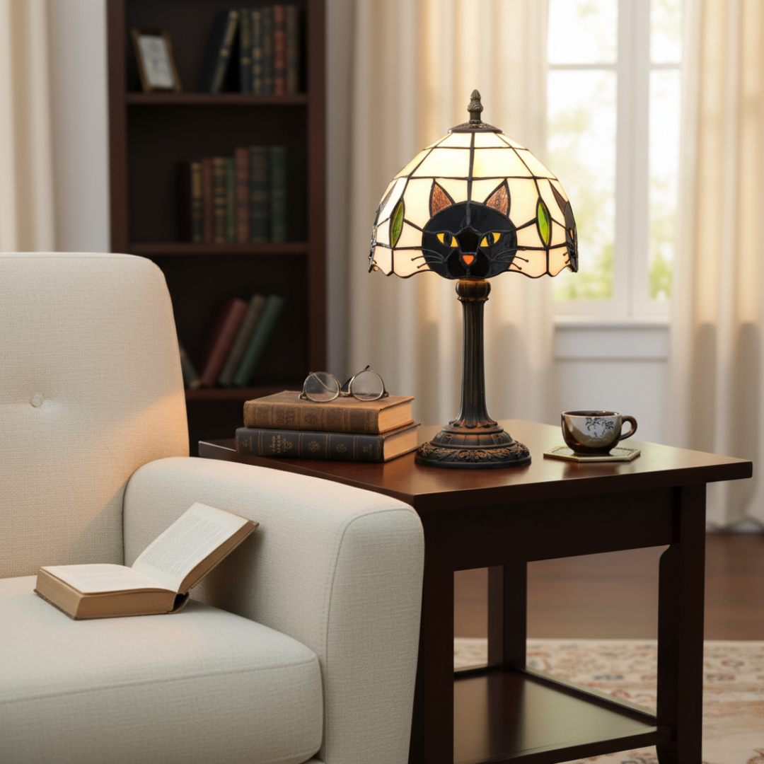 Retro Barokk Fekete Macska - Otthoni Hangulatot Teremtő Asztali Lámpa