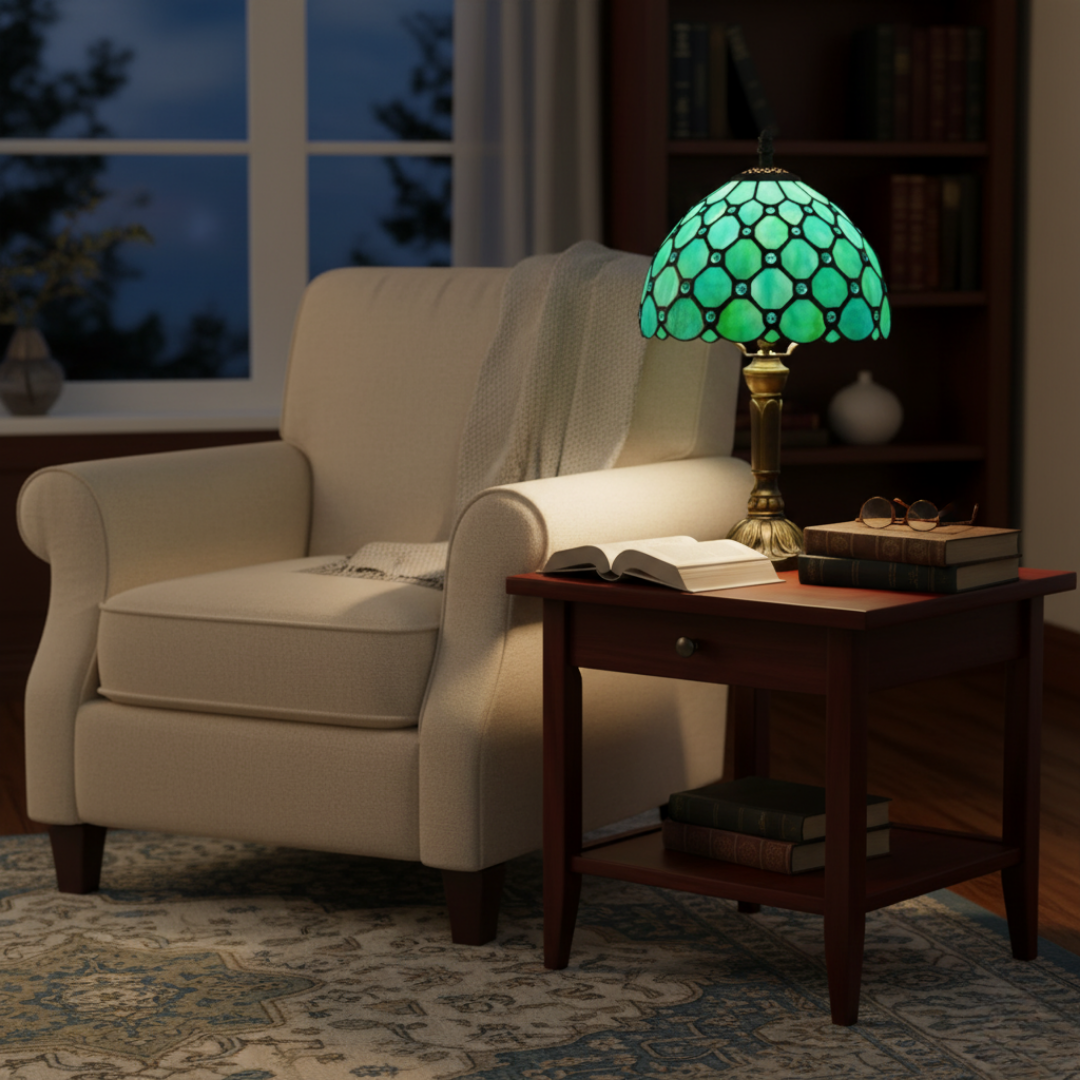 Elegáns Barokk Asztali Lámpa - Vitrázs Üveg Dizájn És Mediterrán Báj