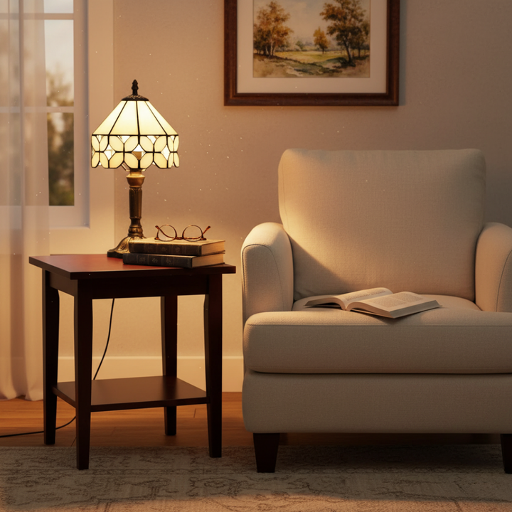 Tradicionális Barokk Asztali LED Lámpa - Elegáns Üveg Vitró Dizájn Meleg Fénnyel